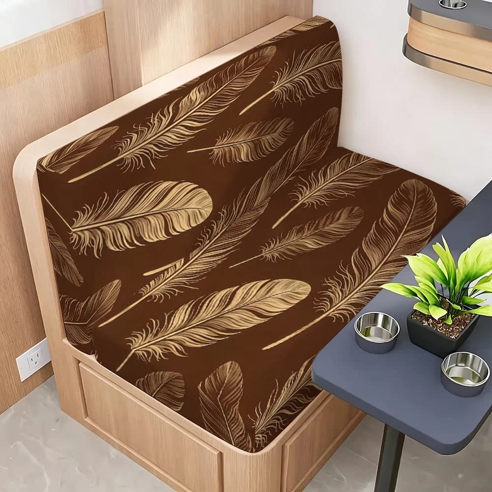 2D Flat RV Seat Covers, Retro Feather Print Van Sofa Cushion Covers, Van Sofa Protectors, Elastic Fabric Easy to Install, Machine Washable Anti-Pet Scratching, Comfortable Fit for Sofa Covers, Suitable for Double Sofas, Vans, Rvs