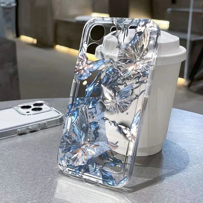 Custodia Protettiva Morbida in TPU Trasparente con Farfalle 3D di Lusso per iPhone 17 16 Pro Max 15 14 13 12 11 XS X XR 7 8 Plus 16E Air