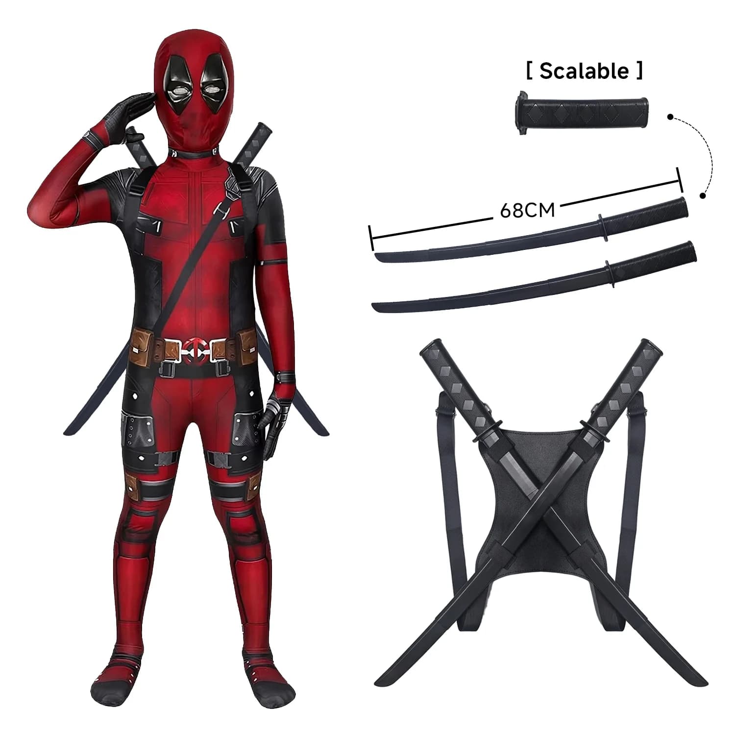 Set Spada Telescopica Deadpool, Costume da Supereroe, Costume per Cosplay di Halloween, Tuta Deadpool, Regalo per Festival
