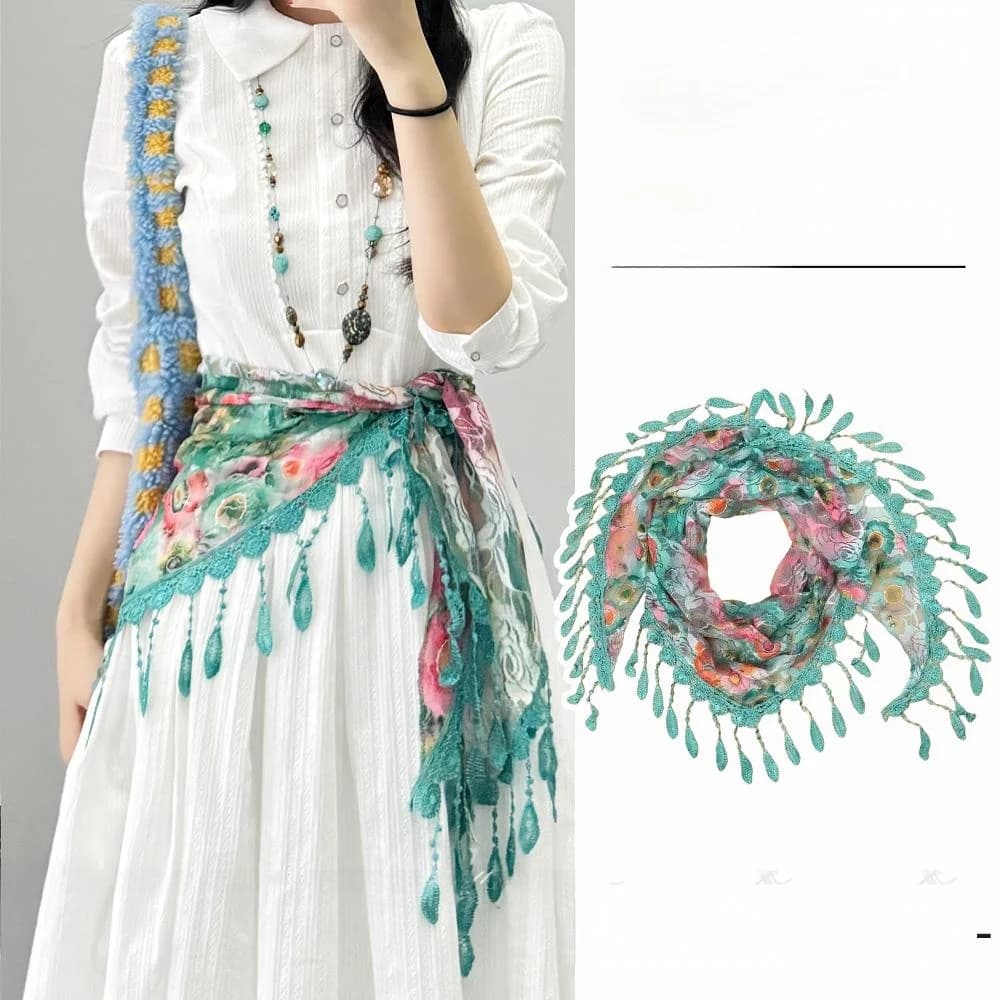 Mint Green Waist Scarf Ethnic Style Layered Tassel High-End Sensation Skirt Pants Waist Accessory New Arrival