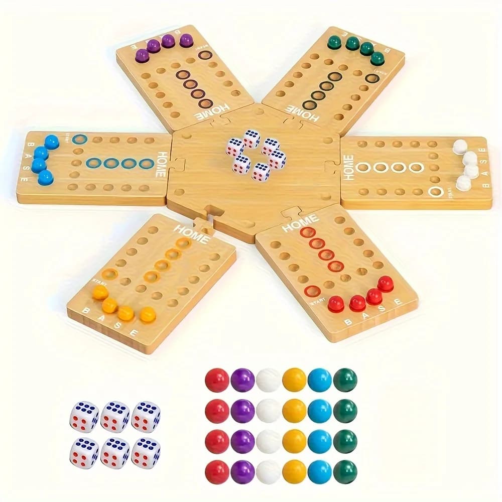 Set di giochi da tavolo in legno con perline di vetro e dadi (stile casuale) — Un gioco di strategia portatile per 2-6 giocatori