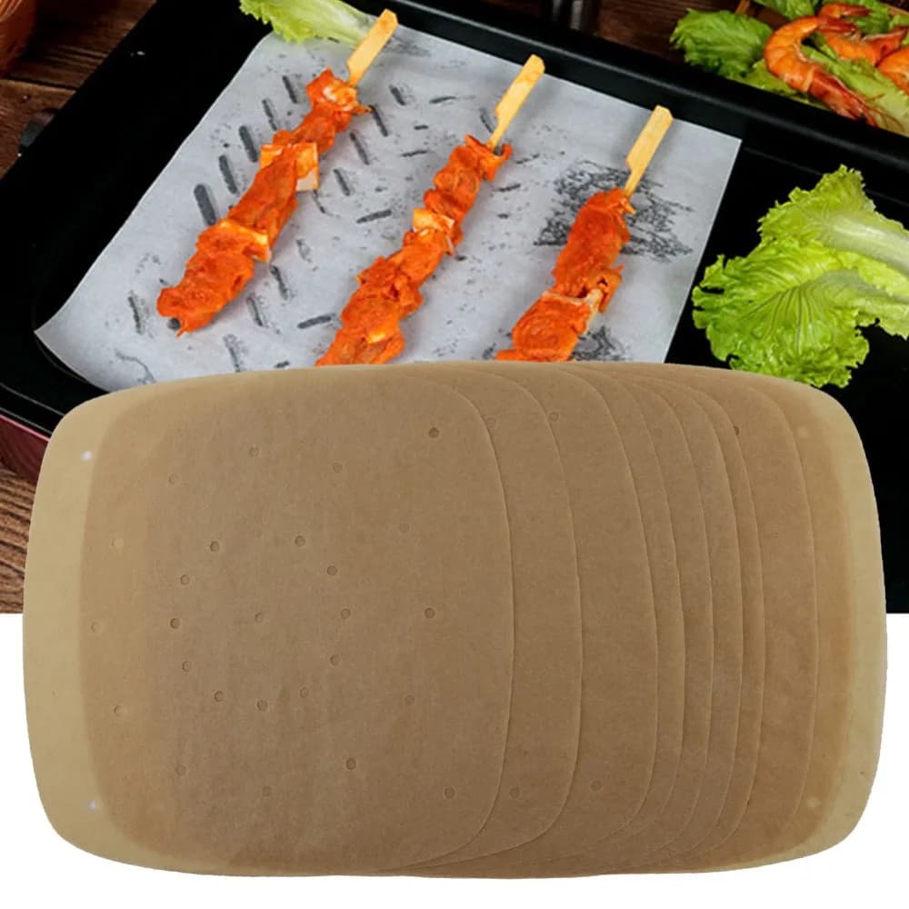 100pcs Paper Square Air Fryer Parchment Perforated Double Sided Grade Disposable Oil Proof Oil Proof Food Grade