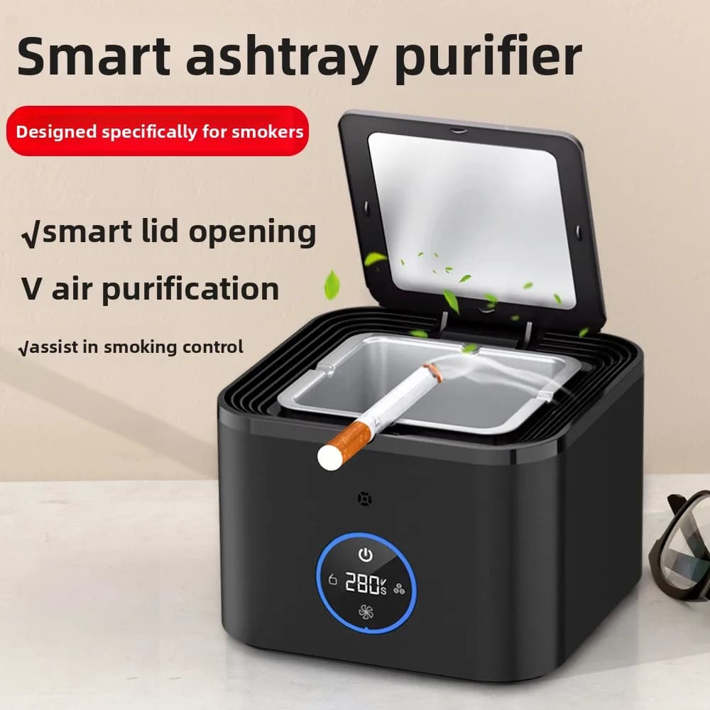 Posacenere Intelligente Multifunzione con Purificatore d'Aria, Eliminatore di Ceneri Volanti e Odori, per Casa e Ufficio, con Coperchio