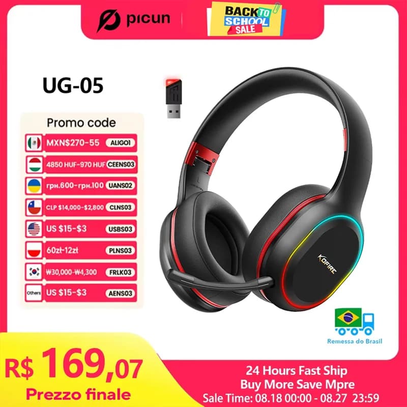 Kofire UG-05 Game Headphones 2.4G BT5.0 Wireless Headphones with Microphone RBG Light Vibration Bluetooth Headset for PS4 PS5 PC Switch