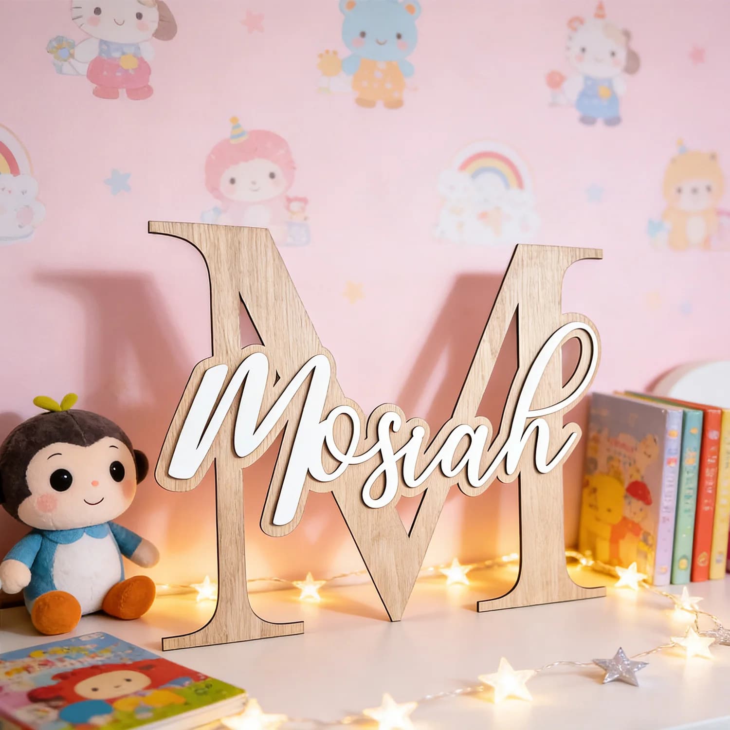 1pc Custom Initial Letter Wooden Name Sign Personalized Script Text Tabletop Wall Bedroom Home Decor Plaque