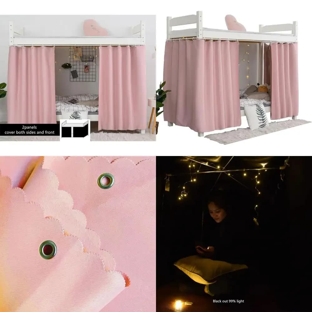 Darkening curtains for bunk bed, black color, 2 panels, pink