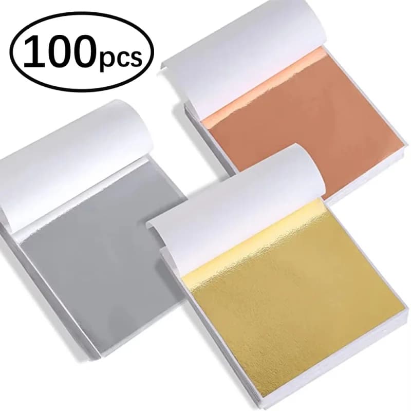 100 fogli di lamina in finto oro, argento e rame per fai da te, resina, candele, gesso, foglie decorative, fogli per doratura, arte, unghie e decorazioni per la casa