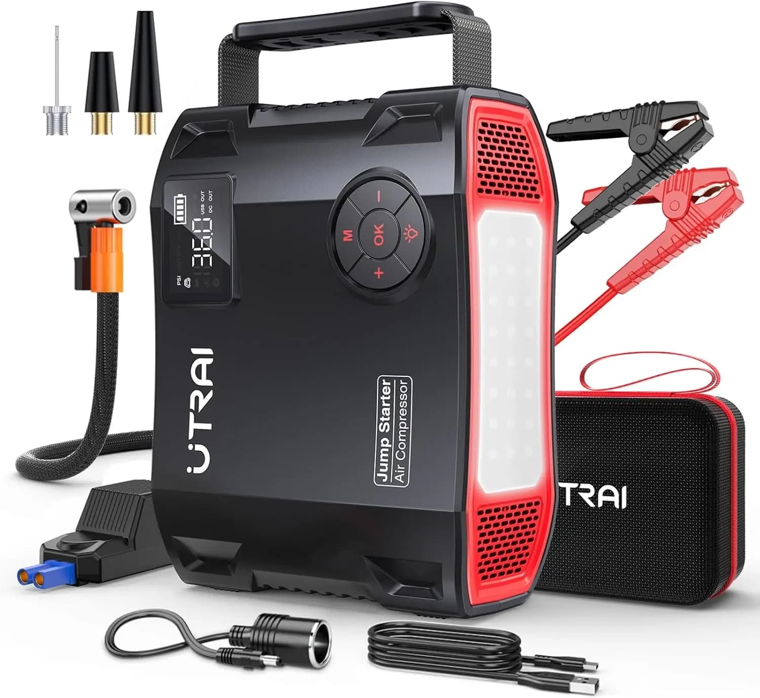 Avviatore di Emergenza con Compressore d'Aria, 7000A 27000mAh, con Gonfiatore Pneumatici 150PSI, Avviatore Portatile per Auto