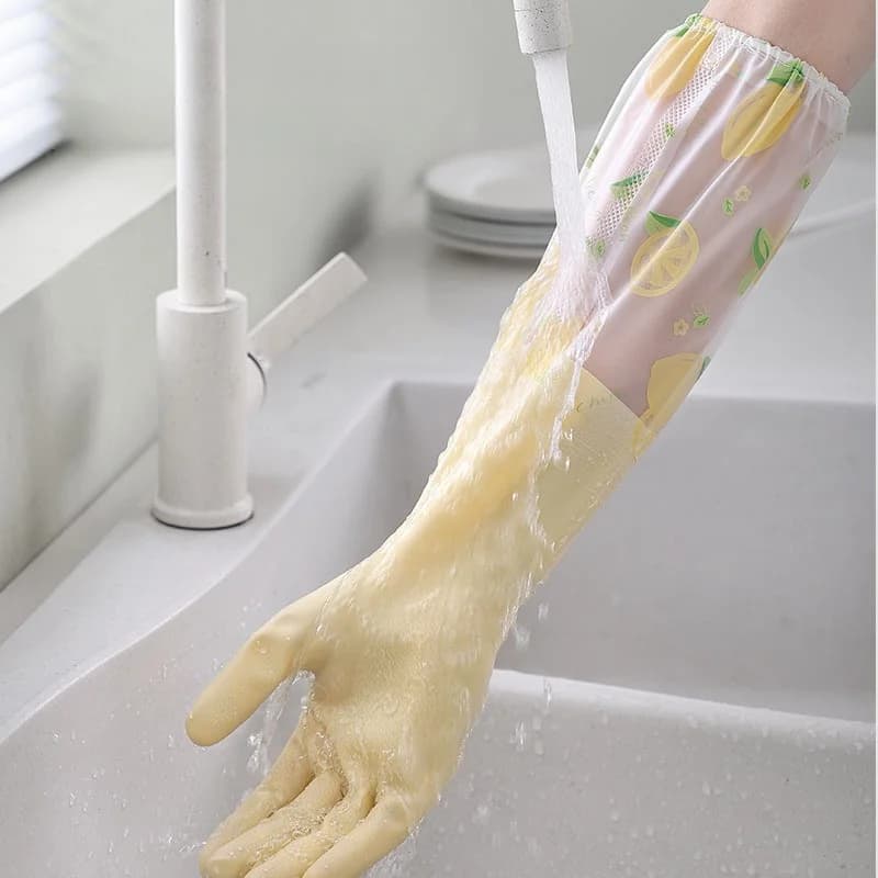 Guanti da lavoro impermeabili in lattice riutilizzabili per la pulizia della cucina, guanti da donna a maniche lunghe per lavare i piatti, spessi e resistenti.