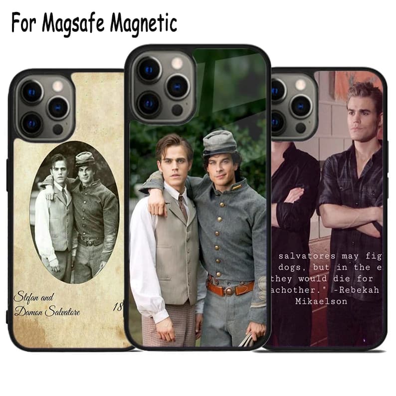 Cover Magnetica Magsafe Salvatore Brothers 1864 Damon Stefan per iPhone 17 Air 15 16e 14 13 11 12 Pro Max Plus