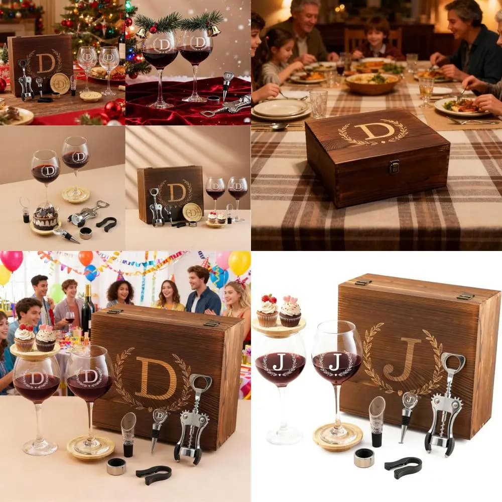 Set di bicchieri da vino con iniziale J incisa per donne, mamma, compleanno, Natale, regali per anniversario di matrimonio