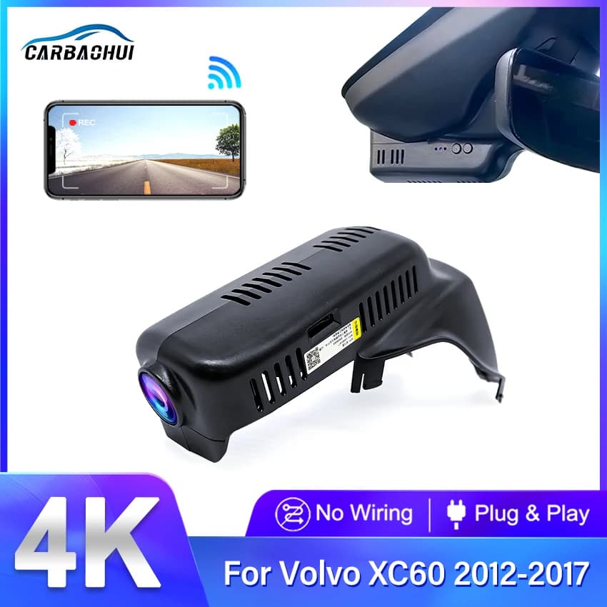 Car recorder DVR 4K 2160P for Volvo XC60 2017 2016 2015 2014, Plug and Play Dashcam Wifi Dash Cam 4K Car room