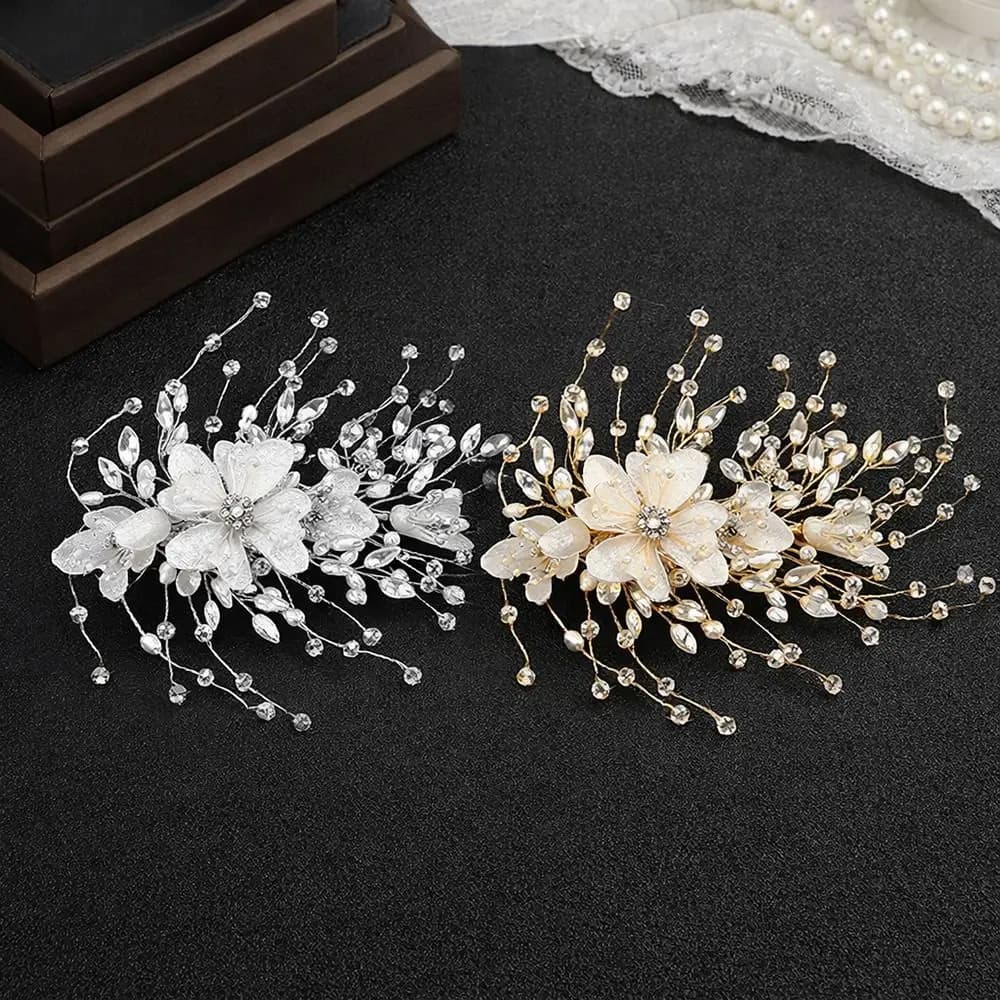 Elegant Shiny Crystal Beads Hair Clips Fairy Flower Hair Styling Jewelry Fairy Flower Headpieces Handmade Side Clips for Bride