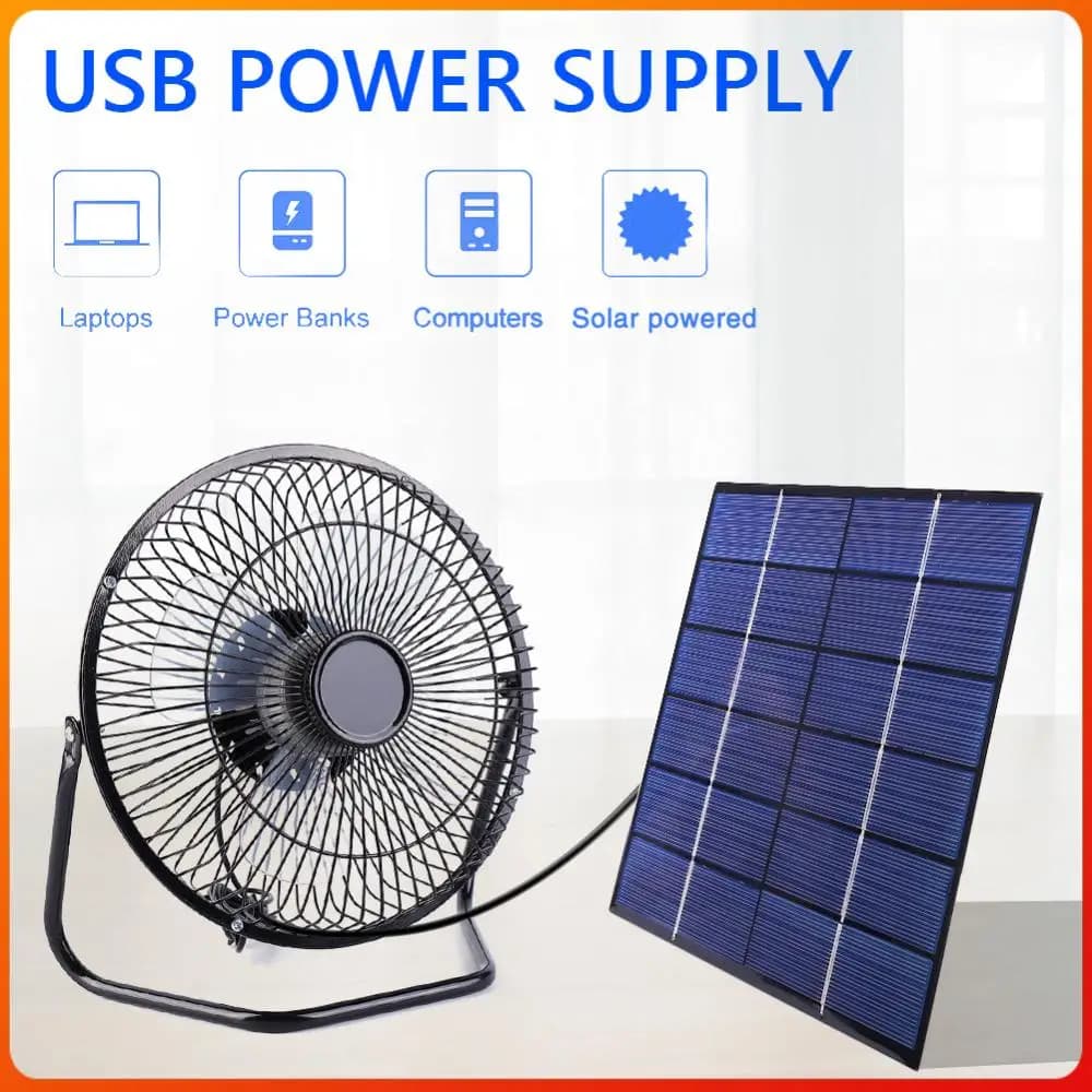 Pannello Solare 7W 6V con Ventilatore USB da 8 Pollici, Ventilatore Portatile per Animali Domestici e Pollame, per Casa/Ufficio/Viaggi all'Aperto/Campeggio/Cuccia