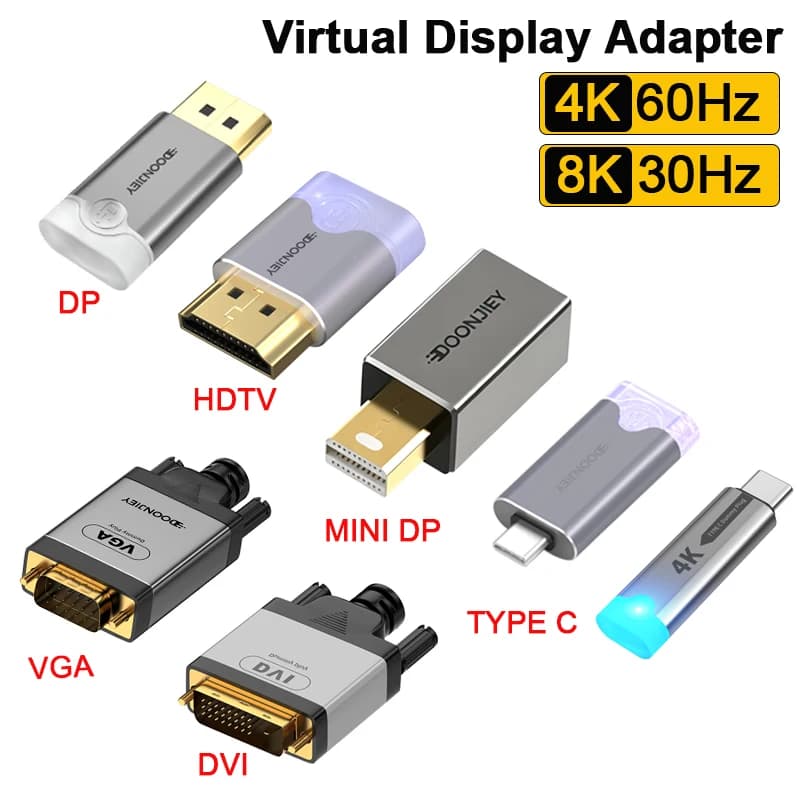 Emulatore Display 8K HDMI Dummy Plug DP VGA DVI Mini DP, Monitor Virtuale 4K, Adattatore Display Headless, Emulatore EDID