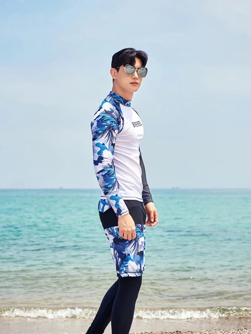 Nuoto alla deriva Fitness Protezione solare Costume da bagno ad asciugatura rapida Muta da sub Costume da bagno a maniche lunghe stile diviso Tuta da surf da uomo
