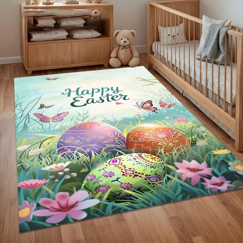 Tappeti Morbidi 'Buona Pasqua' per Camera da Letto e Soggiorno, Tappetino Decorativo per Casa, Tappeto Gioco per Bambini, Regalo Alfombra