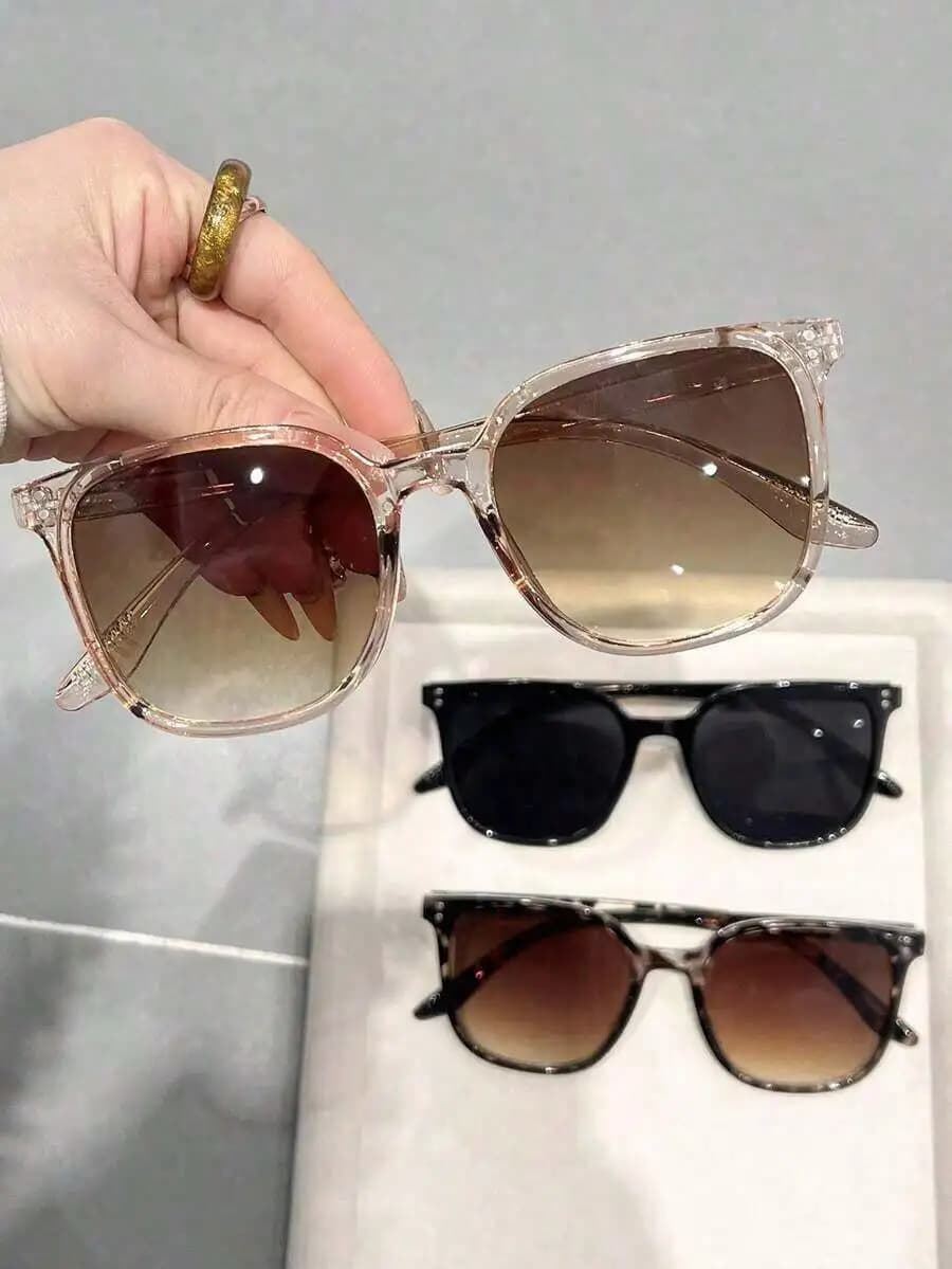 3pcs Plastic Square Full Frame Gradient Tinted Retro Bohemian Fashion Sunglasses For Women