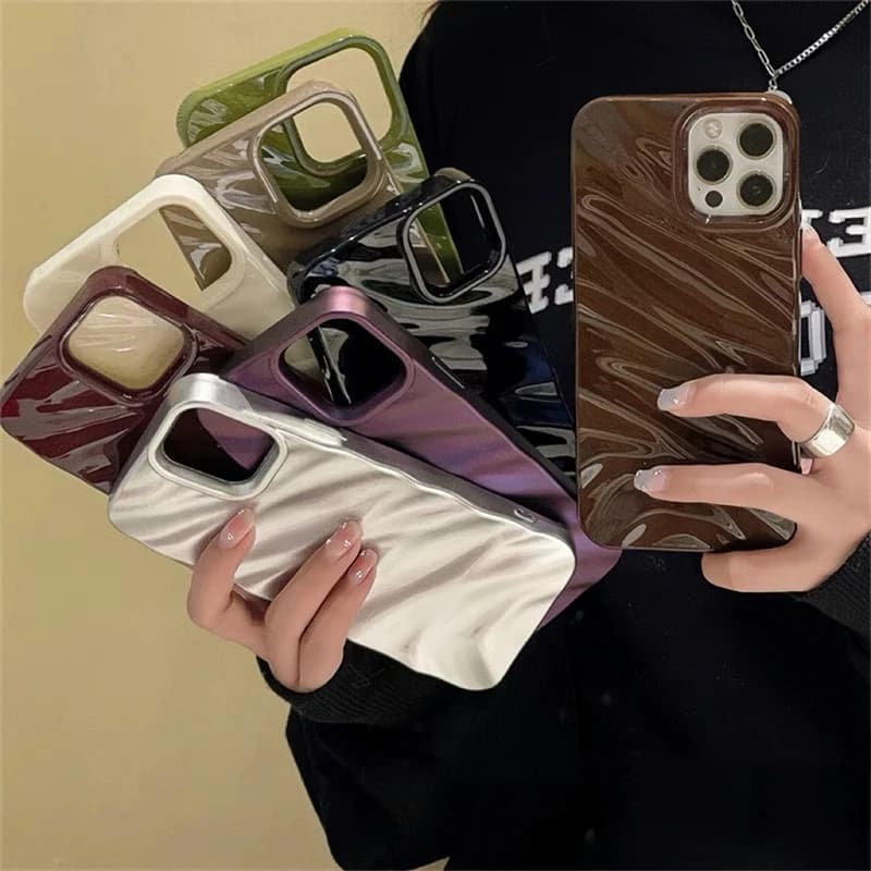 3D Silk Pattern Wavy Phone Case for iPhone 17 Pro Max 16 13 11 15 17 Air 12 14 XR X Xs Max Shockproof Protective Funda Cover