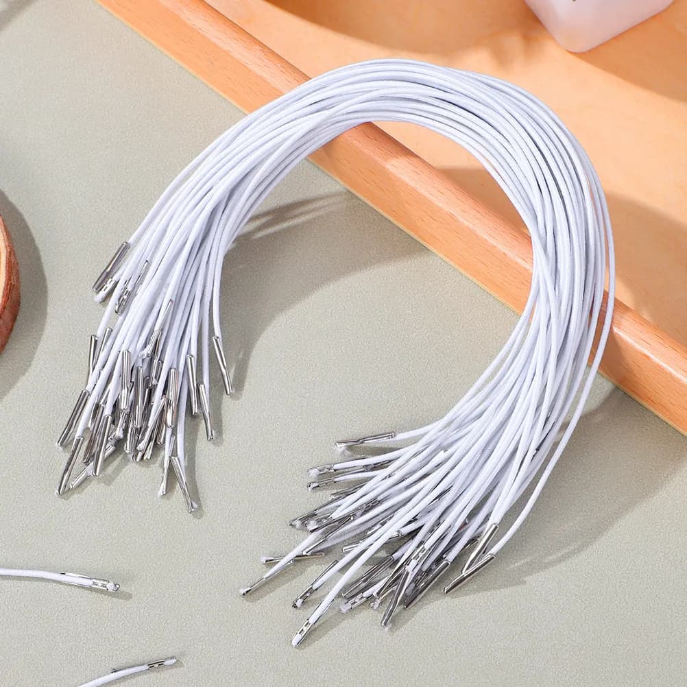 200Pcs Elastic Barbed String with Metal Fasteners Lightweight Stretch Cord for Craft Masks Eye Masks File Folders Badges Banners