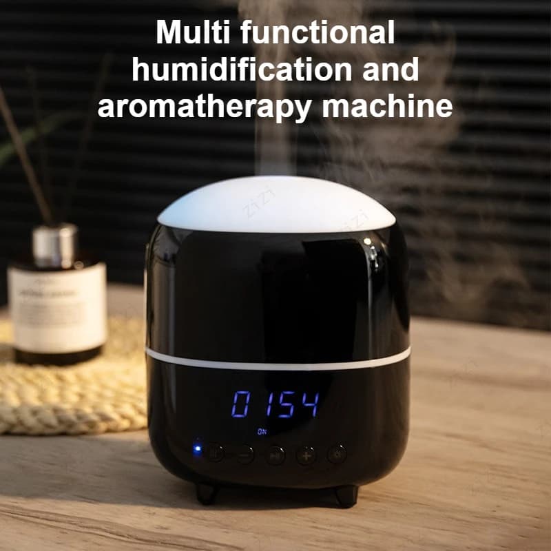 Orologio Digitale con Altoparlante Bluetooth, Umidificatore a Ultrasuoni, Diffusore di Aromi con Luce d'Atmosfera Colorata