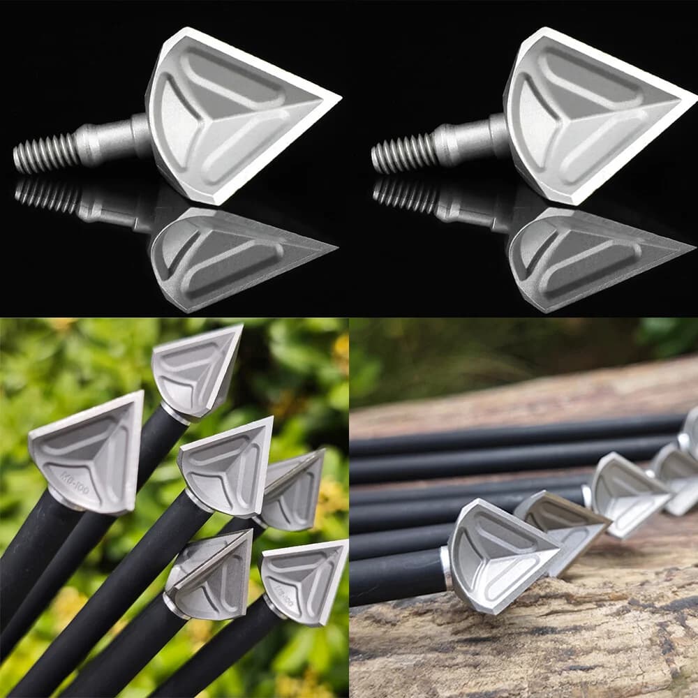 Broadheads 6pcs 100gr Fixed 3 Blades Stainless Steel Screw-in Sharp Arrow Points Compatible with Compound Recurve Crossbow Archery Target Shooting Accessories