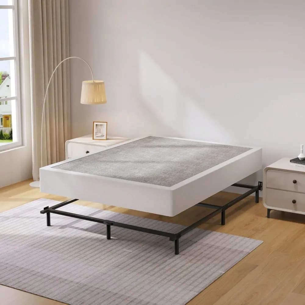 Base Letto Box Spring, Supporto Materasso in Metallo Nero Resistente da 1360 kg con Rivestimento in Tessuto Facile da Pulire, Senza Rumore, Facile Montaggio
