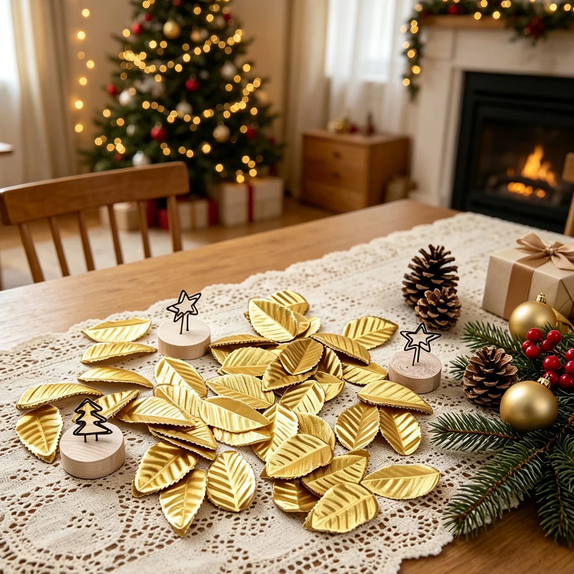 100/200 Pcs Silk Roses Leaf Gold Leaves Artificial Plants Flowers Christmas Tree Garlands Gifts Box Home Decor Wedding DIY Gifts