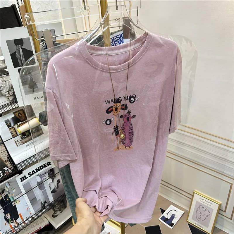 Summer Floral Snowflake Cotton Short Sleeve T-Shirt Women's Loose Casual Anti-aging Thin Cool Breathable Shoulder-length Lazy...