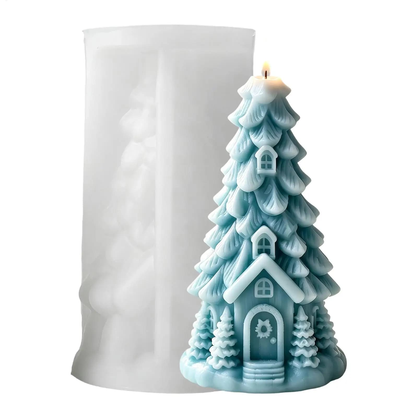 Christmas Tree House Epoxy Resin Casting Silicone Mould Aromatherapy Gypsum Candle DIY Home Decoration Mold Holiday Supplies