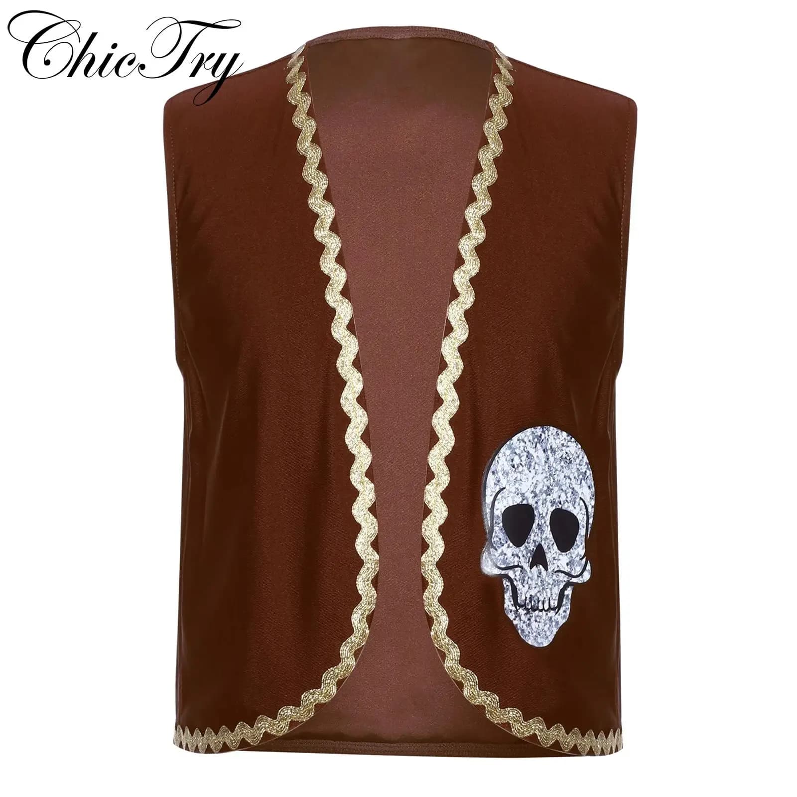 Costume da pirata per bambini, ragazzi e ragazze, gilet cosplay di Halloween, gilet con stampa di ossa di teschio sul davanti aperto per giochi di ruolo di carnevale