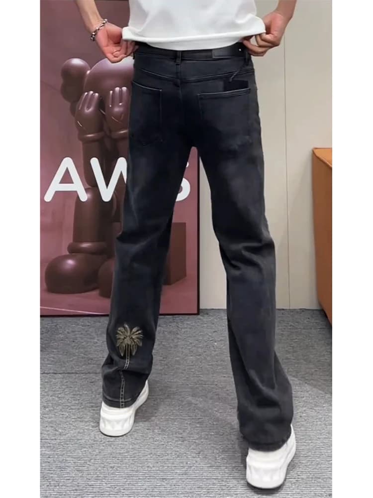 Jeans Ricamati Bla American High Street da Uomo, Jeans Invernali Casual a Gamba Dritta, Stile Cool e Vintage
