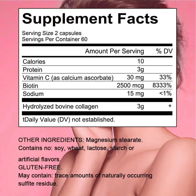 Complex collagen capsules with vitamins, hydrolyzed collagen supplement suitable for men and women, skin health, 120 capsules