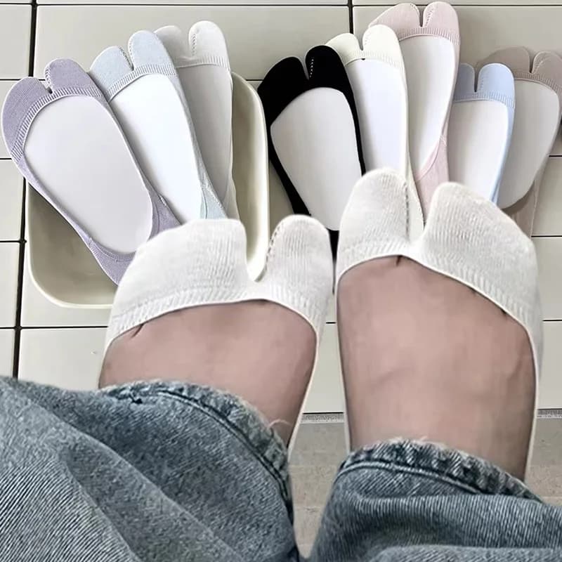 5pairs Summer Thin Cotton Two Toe Socks Women Non-slip Boat Socks Short Split Toe Tabi Socks Soft Breathable Invisible Hosiery