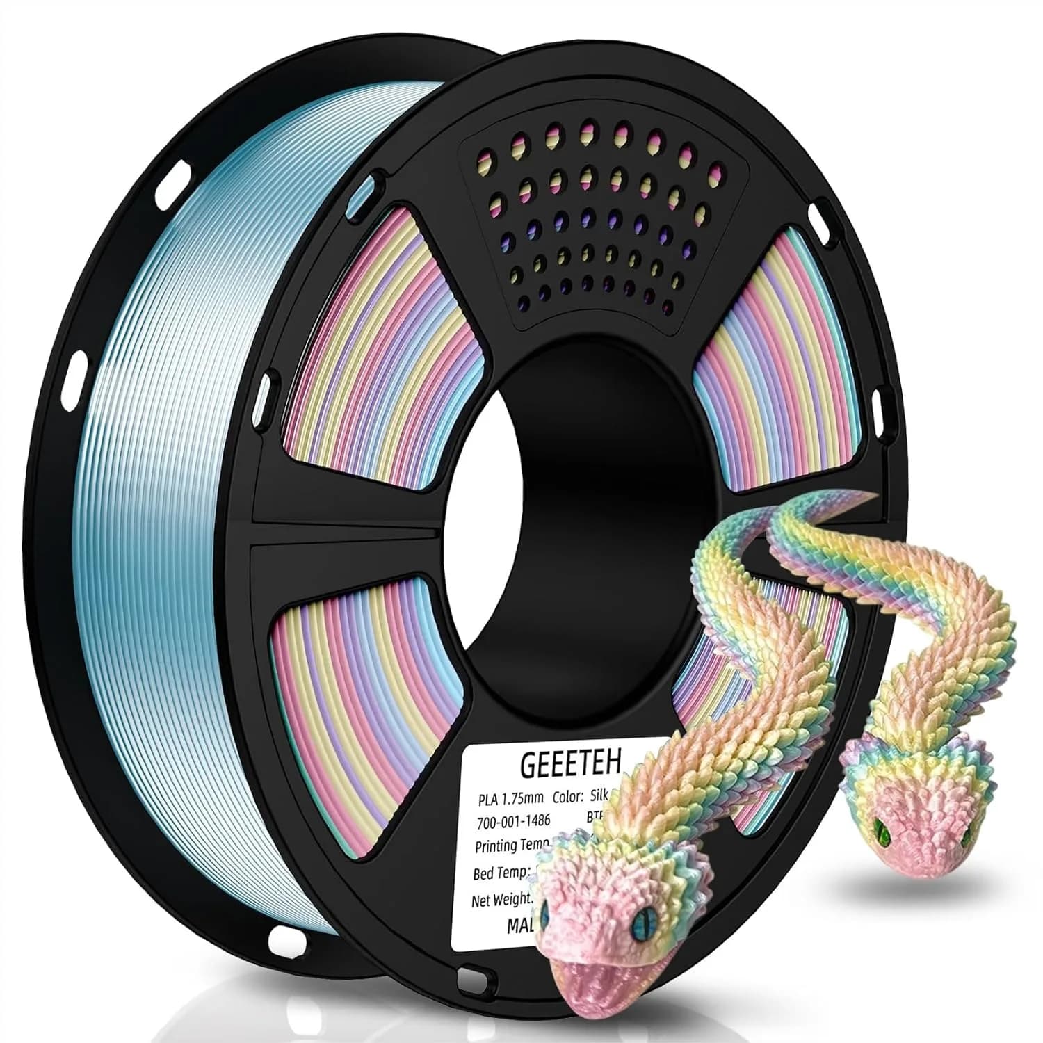 Filamento PLA Seta Arcobaleno 1.75mm, Bobina da 1kg per Stampante 3D, Gradiente Multicolore Lucido con Finitura Ultra-Brillante, +/-0.03mm