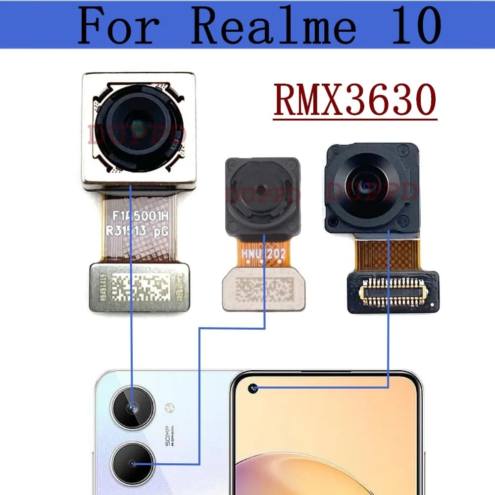 Fotocamera selfie frontale originale per Realme 10 RMX3630 Sostituzione mobile del cavo flessibile della fotocamera posteriore principale grande