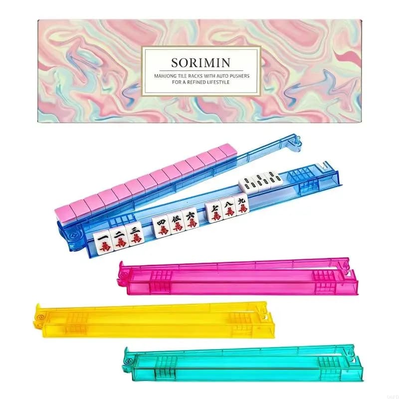 4Pcs Clear Acrylic Mahjong Tile Holders for Tiles Game NonSlip Base Mahjong Racks and Pusher for Easy Gaming Experience