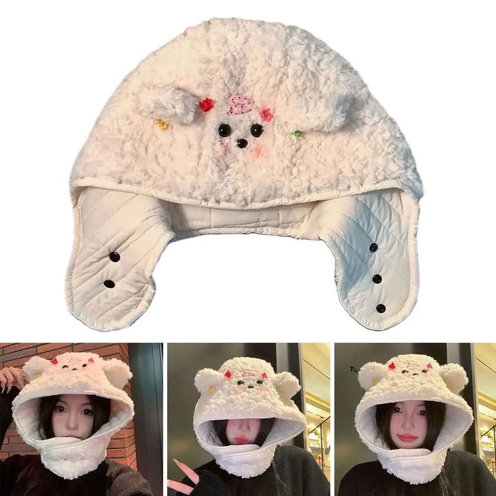 Nice winter cap integrated in plush warm windproof scarf Ear protector Hat Soft slip casual Set Cycling with hood