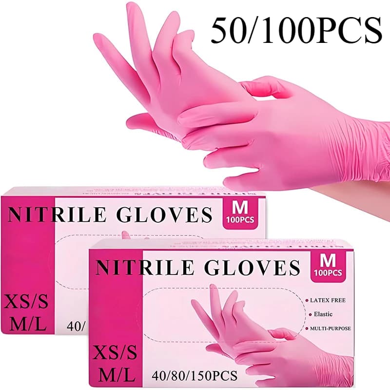50/100PCS Guanti in nitrile rosa Guanti monouso per la pulizia della cucina adatti per strumenti per la preparazione degli alimenti del tatuaggio per parrucchieri delle unghie