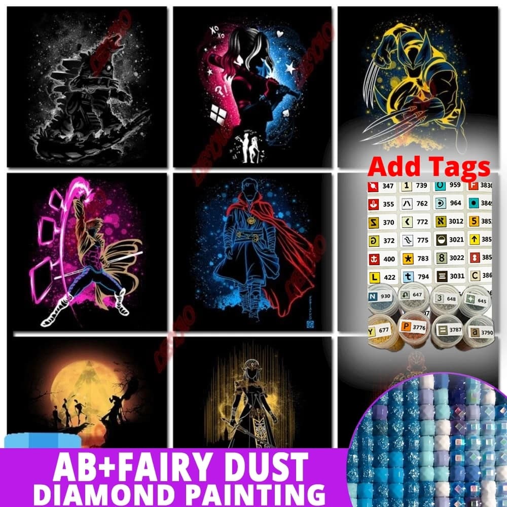With Symbol Sticker AB Northern Lights 5D DIY Diamond Painting Heroes Collection Black Disney Cartoon Full Drill Embroidery Mosa