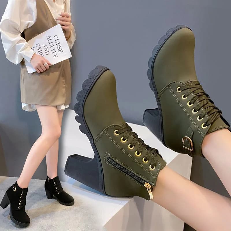 Casual round Toe Short Boots Women's Autumn Winter Thick Heel Side Zipper Fashionable Versatile Trendy Style Korean Ve...