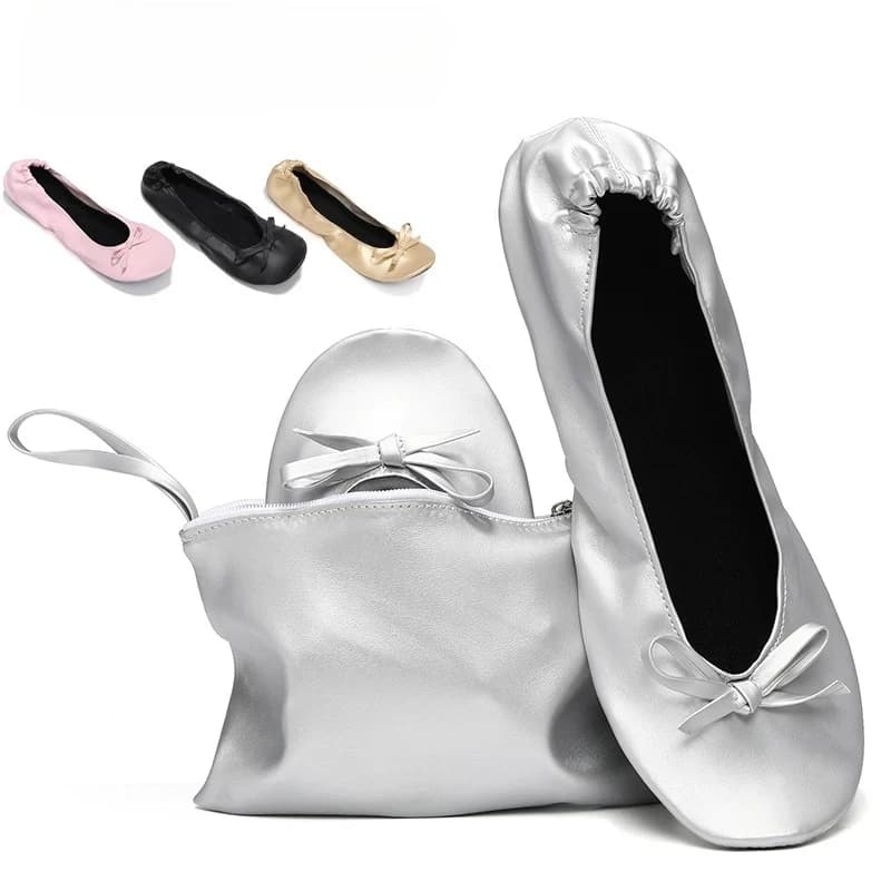 Scarpe da ballo pieghevoli da donna, portatili, con suola morbida, arrotolabili, comode, con borsa per viaggi e matrimoni