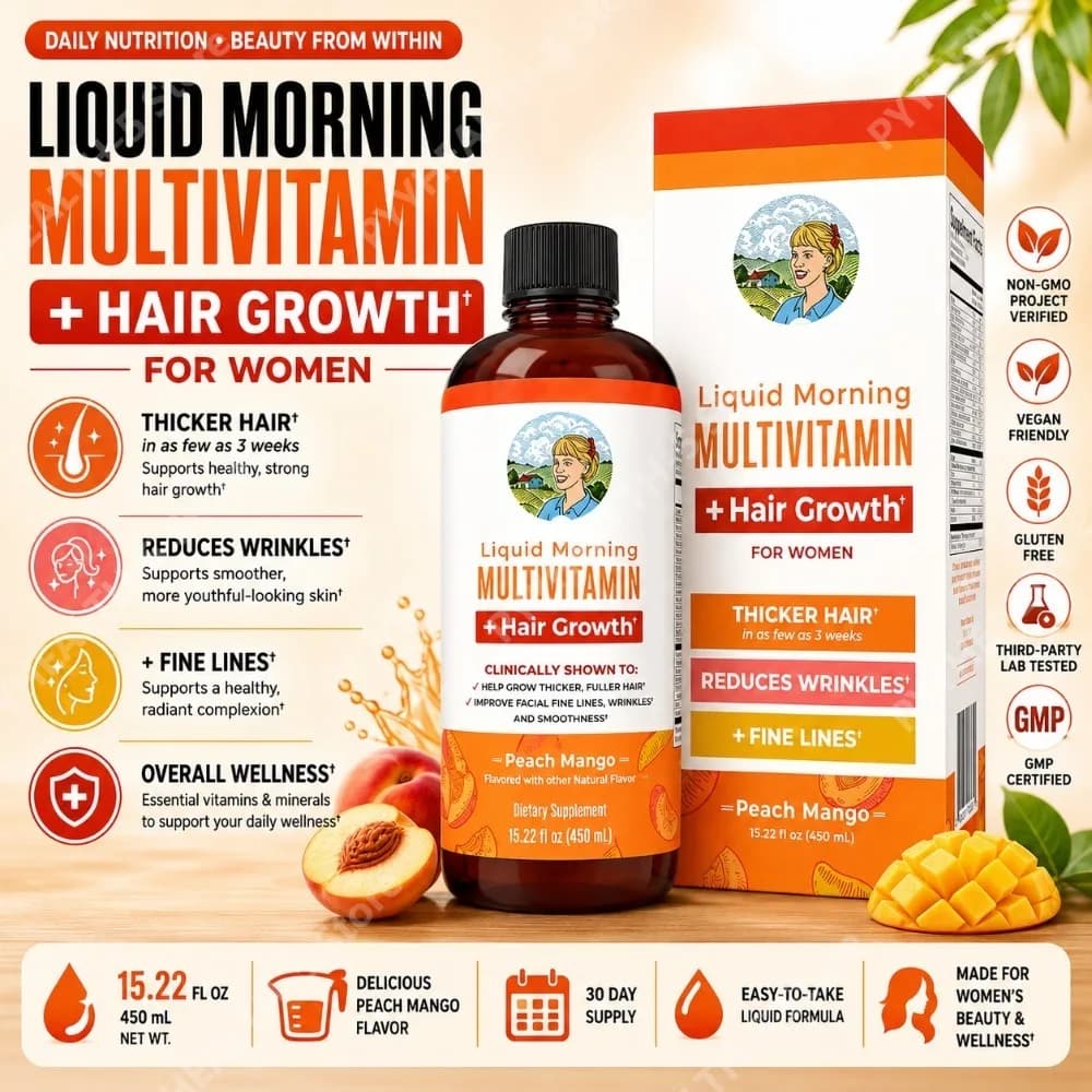 Integratore Multivitaminico Liquido per Donne con Biotina, Vitamine del Gruppo B, Zinco, Vitamina C, D, E, Gusto Pesca e Mango, Supplemento Quotidiano per Benessere e Bellezza, 15.22 Fl Oz