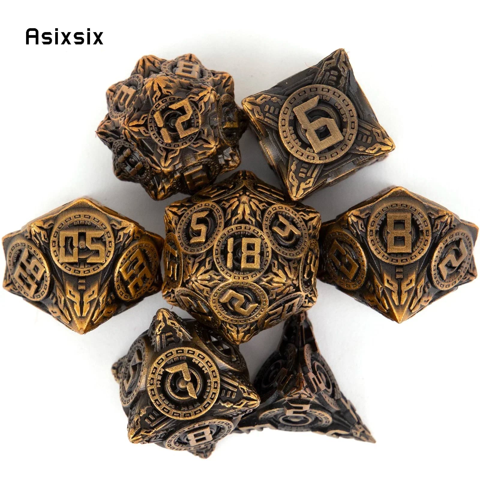 Dadi in metallo con ruota circolare gialla da 7 pezzi, perfetti per giochi di carte, giochi da tavolo, giochi di ruolo, giochi di ruolo di genere fantasy, D&D