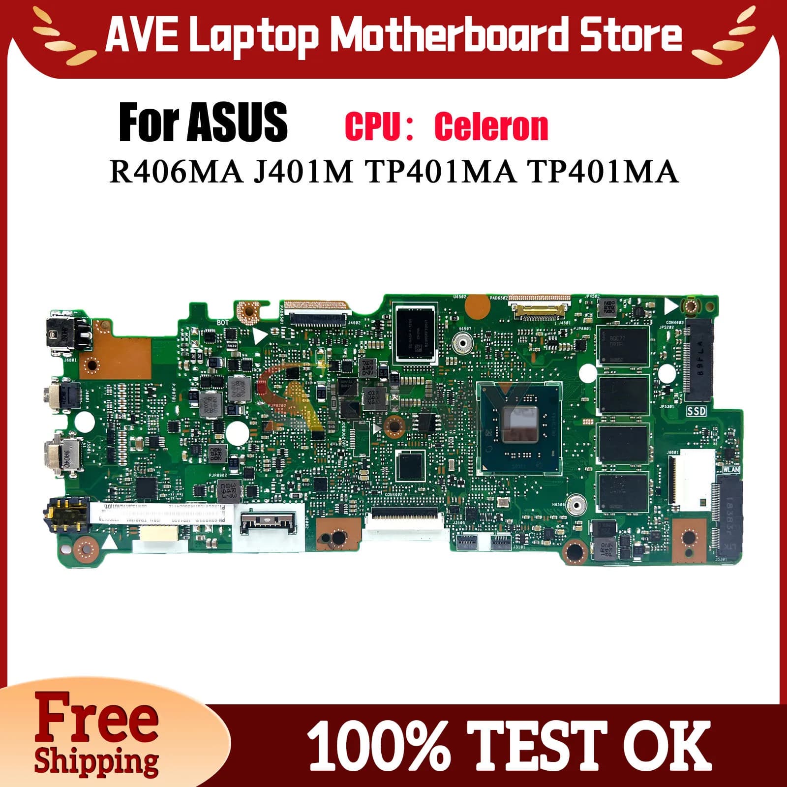TP401MA Laptop Motherboard For ASUS VivoBook Flip TP401MA TP401M TP401MAR R406MA TP401MAS J401MA Mainboard With Celeron CPU stk