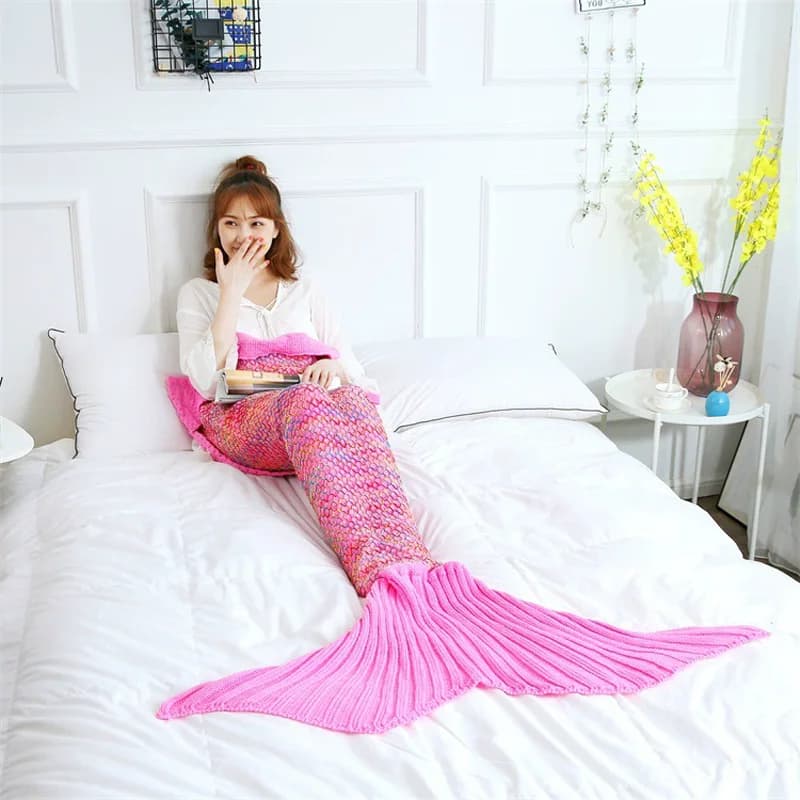 Coperta lavorata a maglia con coda di sirena a squame di pesce, per ufficio, pisolino, aria condizionata, coperta casual per divano, per donne, bambini, decorazioni per la casa