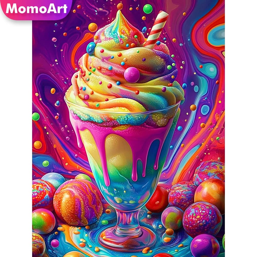 Momoart Diamond Painting Ice Cream Landscape DIY Suitable for Beginners Mosaic Drinks Embroidery Home Bedroom Wall Artwork