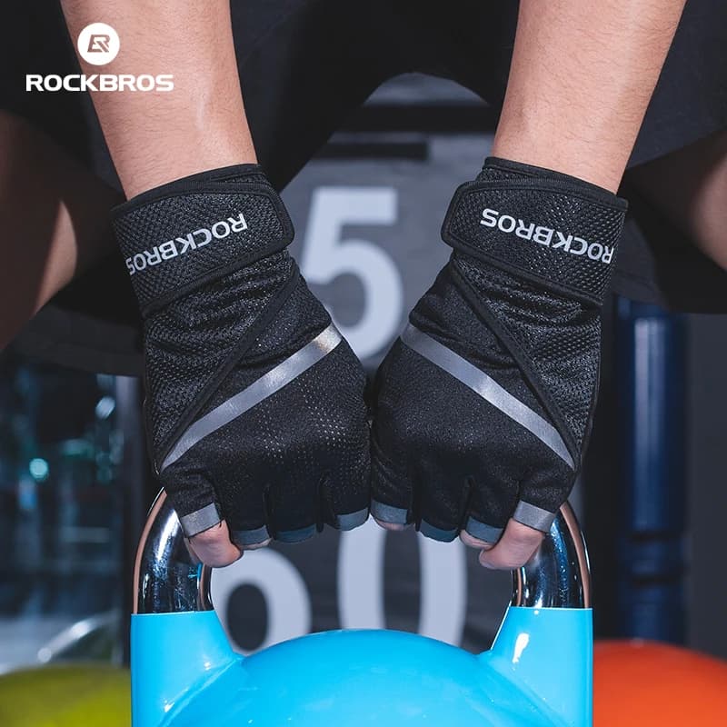 ROCKBORS Gym Gloves Half-Length Anti-slip for Weight Lifting, Kettlebell, Manubri, Hand Protection, Bodybuilding and Cycling
