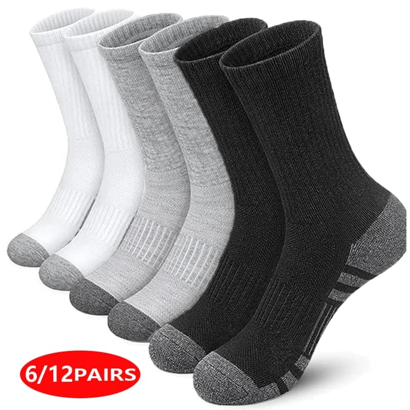 Men's High Performance Athletic Crew Socks Soft Breathable Sport Socks for Running Basketball Outdoor Activities6/12 Pairs Pack