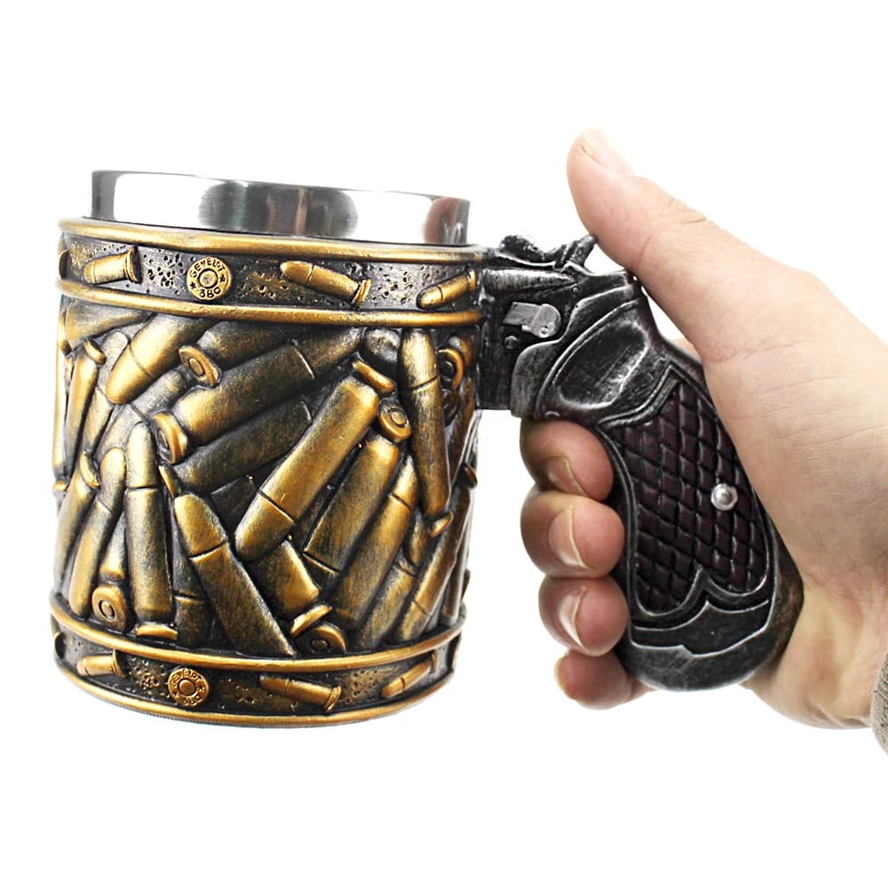 Tazza a Forma di Pistola Revolver con Proiettili e Cartucce, Regalo per Compleanno, Natale, Halloween, 400ml